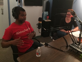 Myles Powell (left) talks sauce with co-host Jessica Hibbard (right)